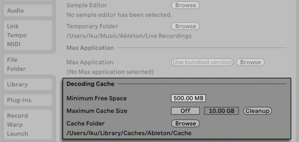 Файл:Ableton Live Preferences for the Decoding Cache.png