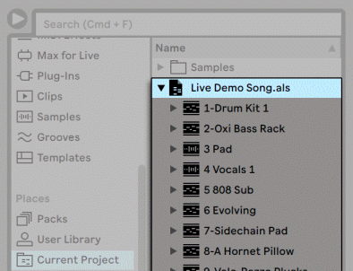 Ableton Live Unfolding a Set to Reveal its Contents.png